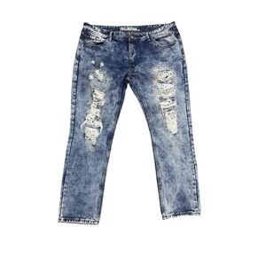 TRILLNATION Jeans Mens‎ 42x30 Blue Acid Wash Denim Tapered Distressed Stars